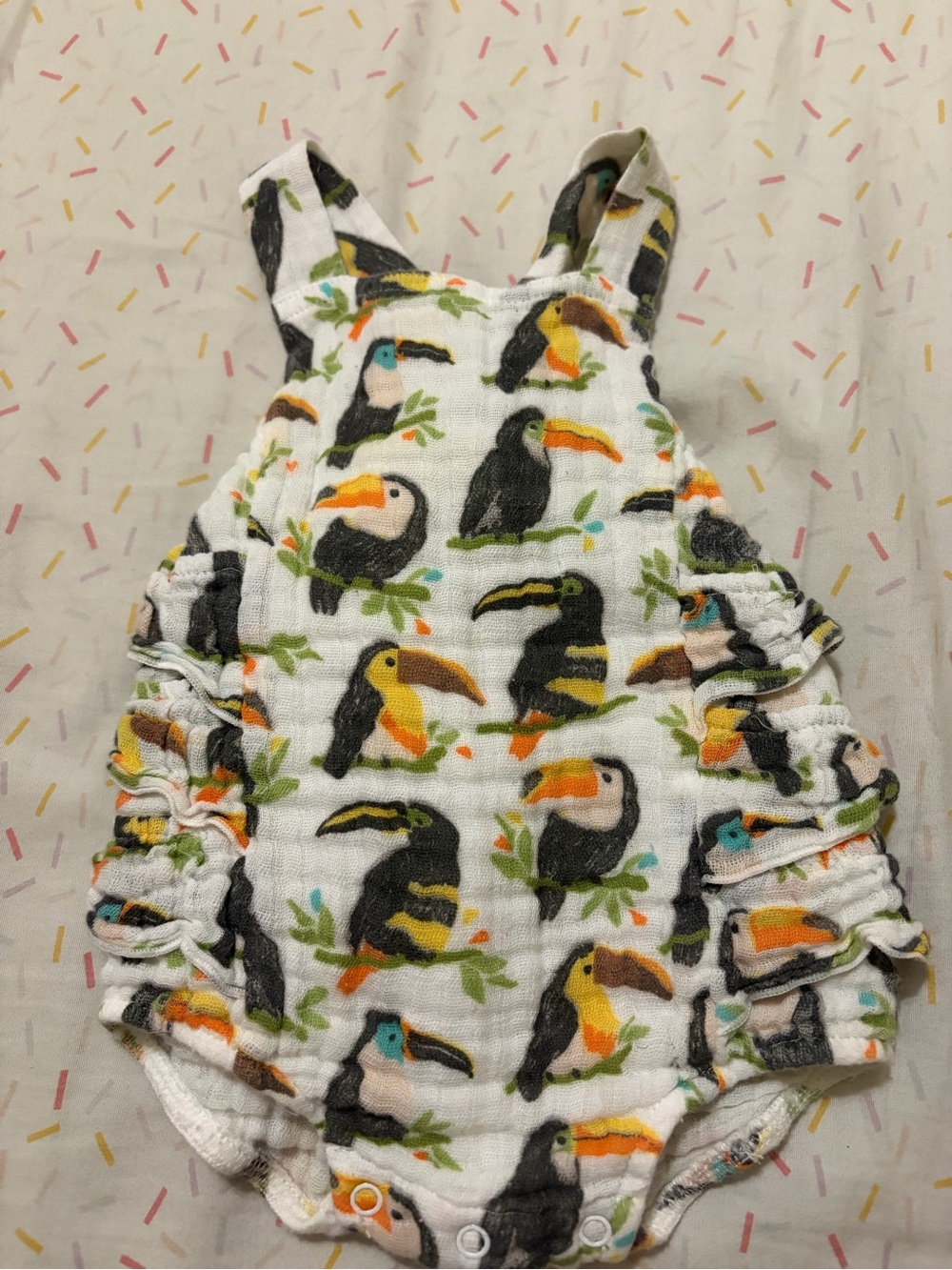 Angel Dear Toucan Print Muslin Romper